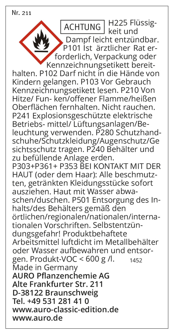 Gefahrengutkennzeichnung, Nr. 211