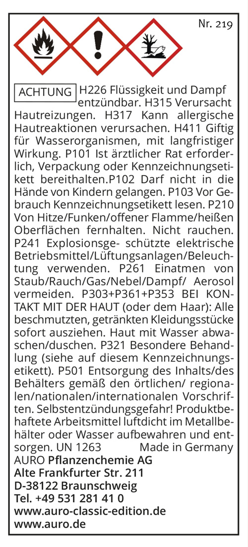 Gefahrengutkennzeichnung, Nr. 219
