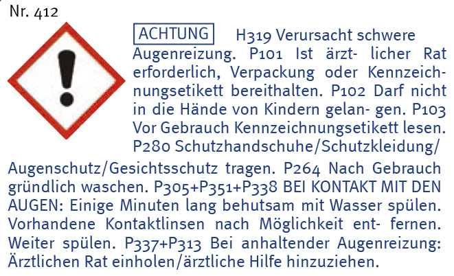 Gefahrengutkennzeichnung, Nr. 412