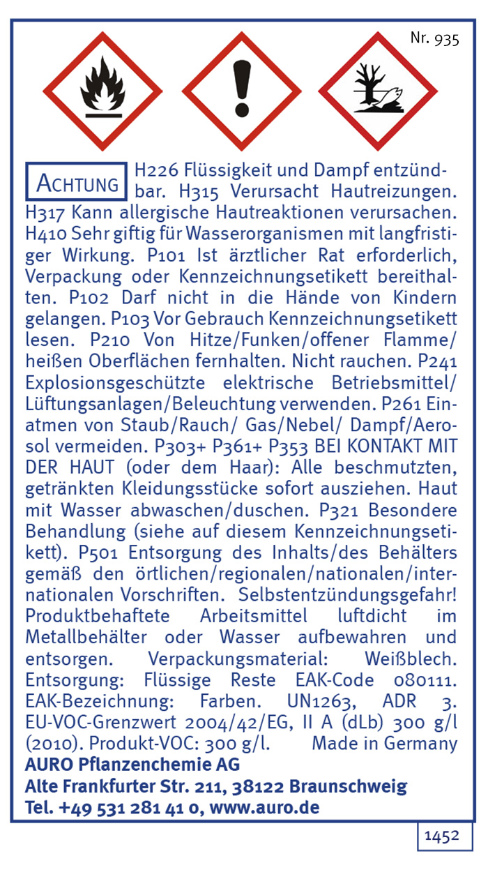Gefahrengutkennzeichnung, Nr. 935