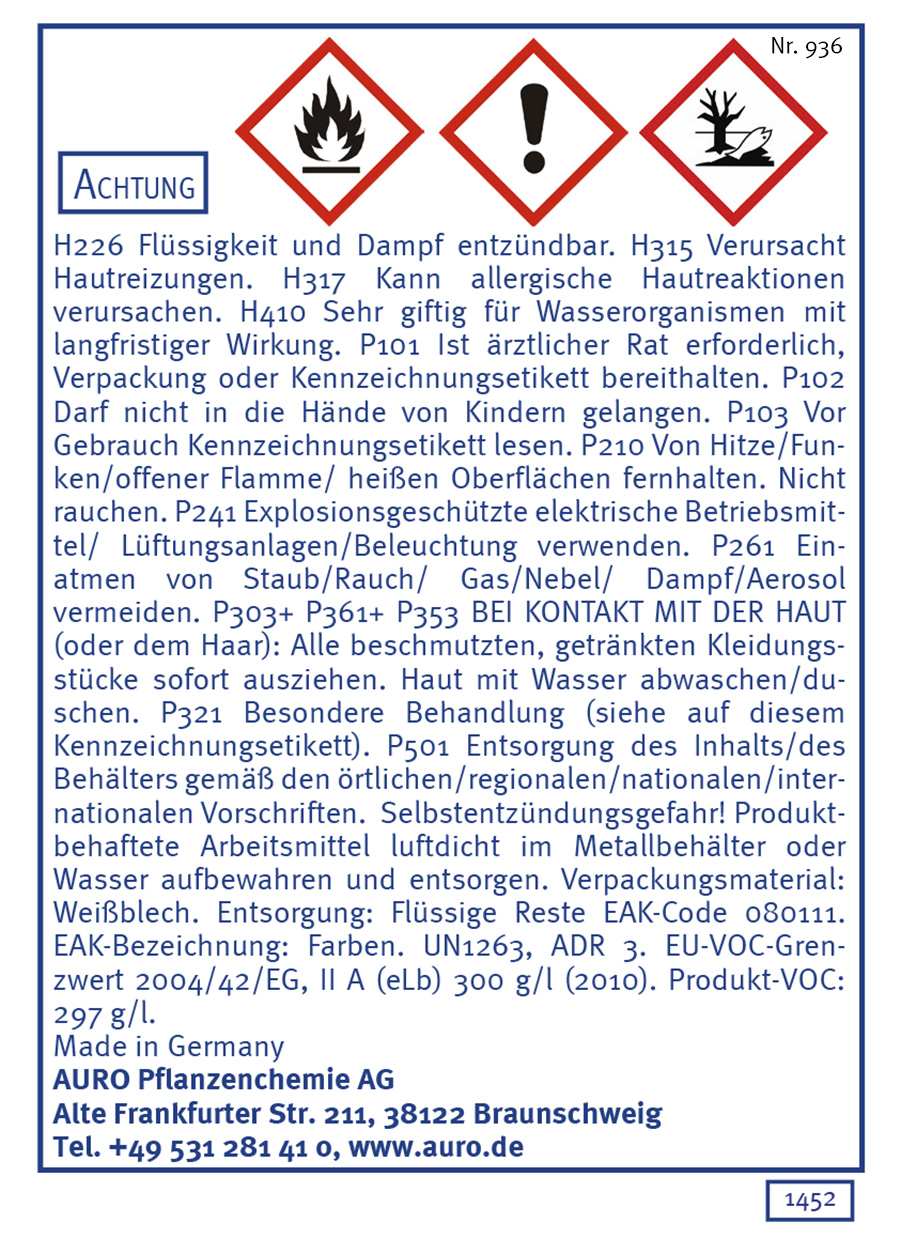 Gefahrengutkennzeichnung, Nr. 936
