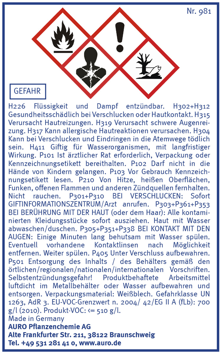 Gefahrengutkennzeichnung, Nr. 981
